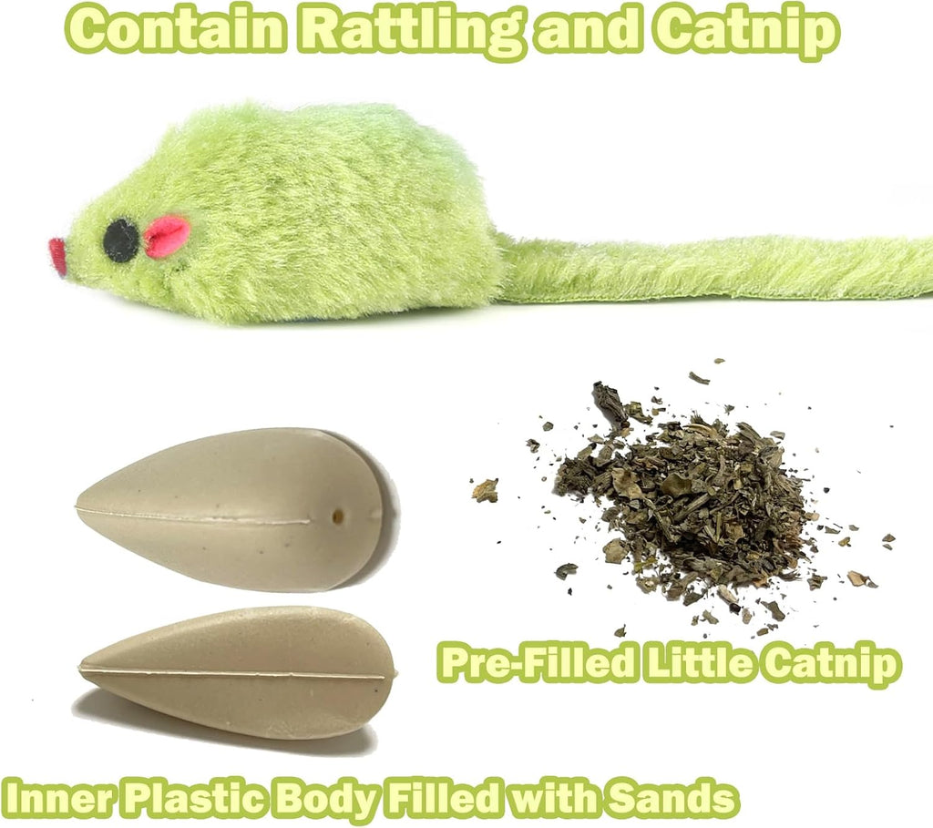 MeoHui 12PCS Rattle Cat Toys Mice Prefilled Catnip, 5.5” Cat Mouse Toy