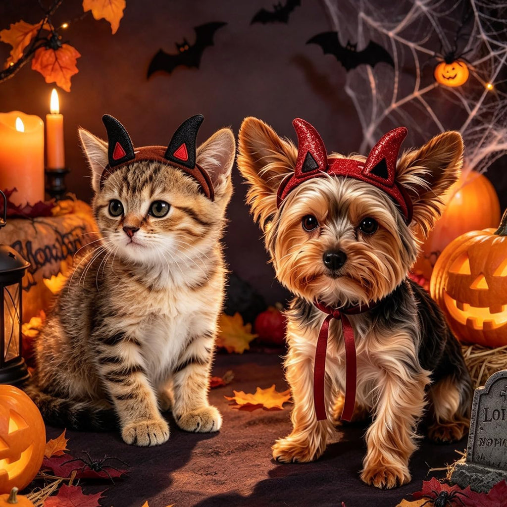 2 Pcs Halloween Devil Horns Headband for Dogs Cats Pet Hair Accessories