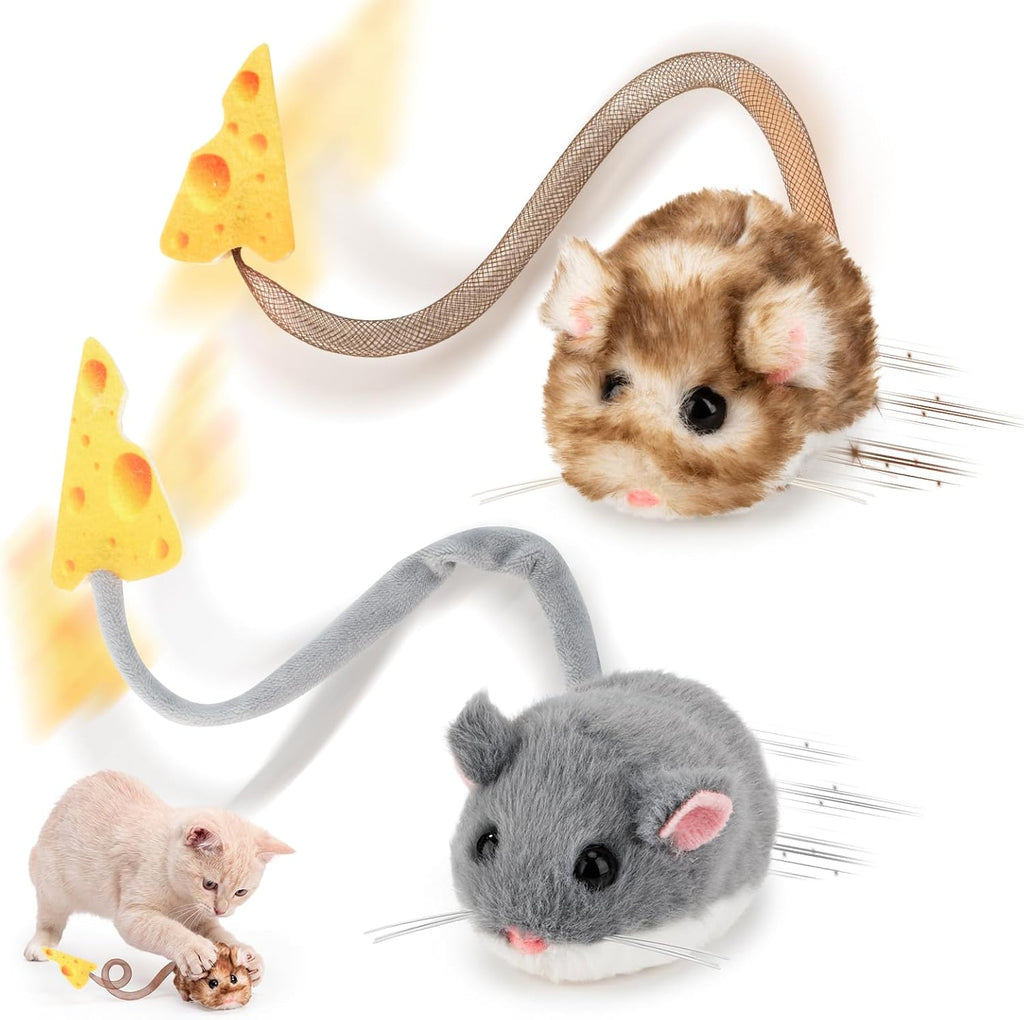 Migipaws Interactive MigiMouse Cat Toy Set, 360° Rolling Spinning Plush Mice, Rechargeable Cat Toys with Smart Motion Se