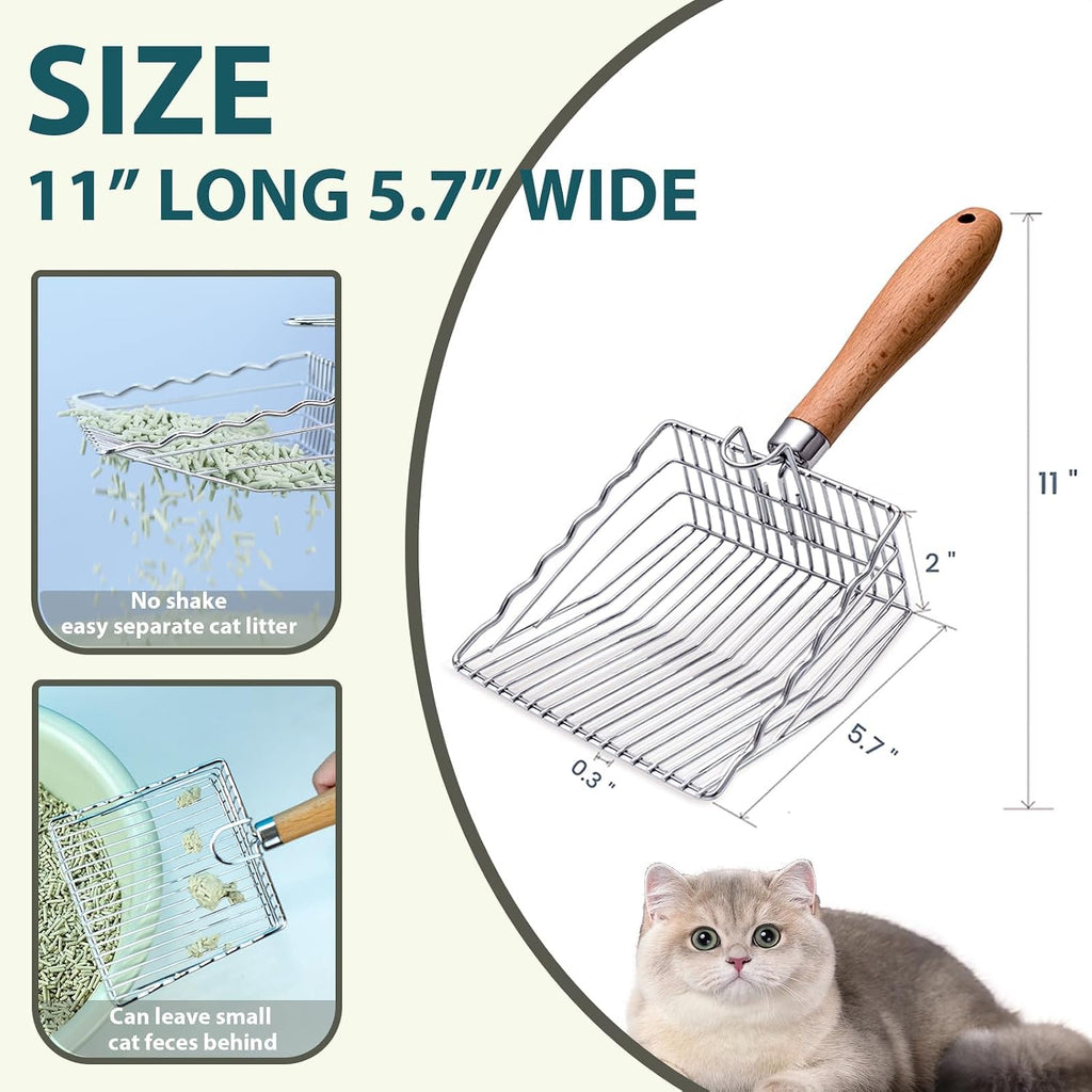 Cat Litter Scoop, Stainless Steel Kitty Metal Scooper with Hook and Hole