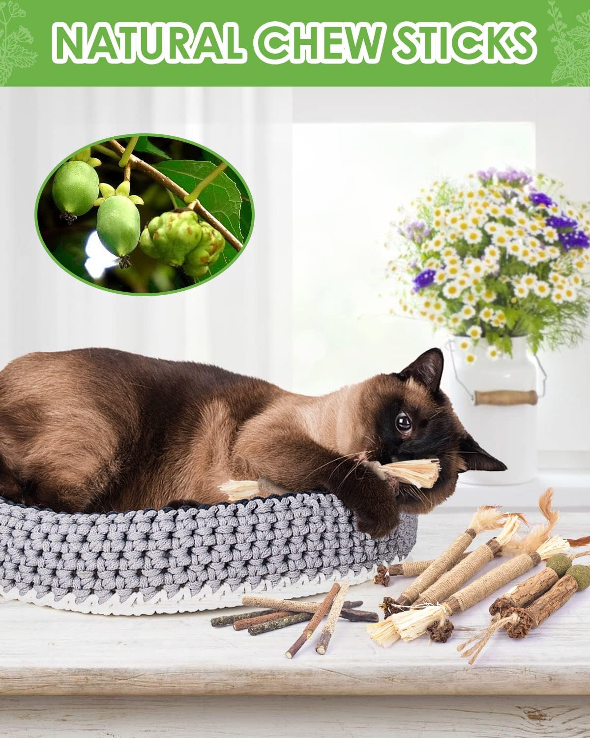Catnip Chew Toys for Cats, 12 Pack Natural Silvervine Sticks