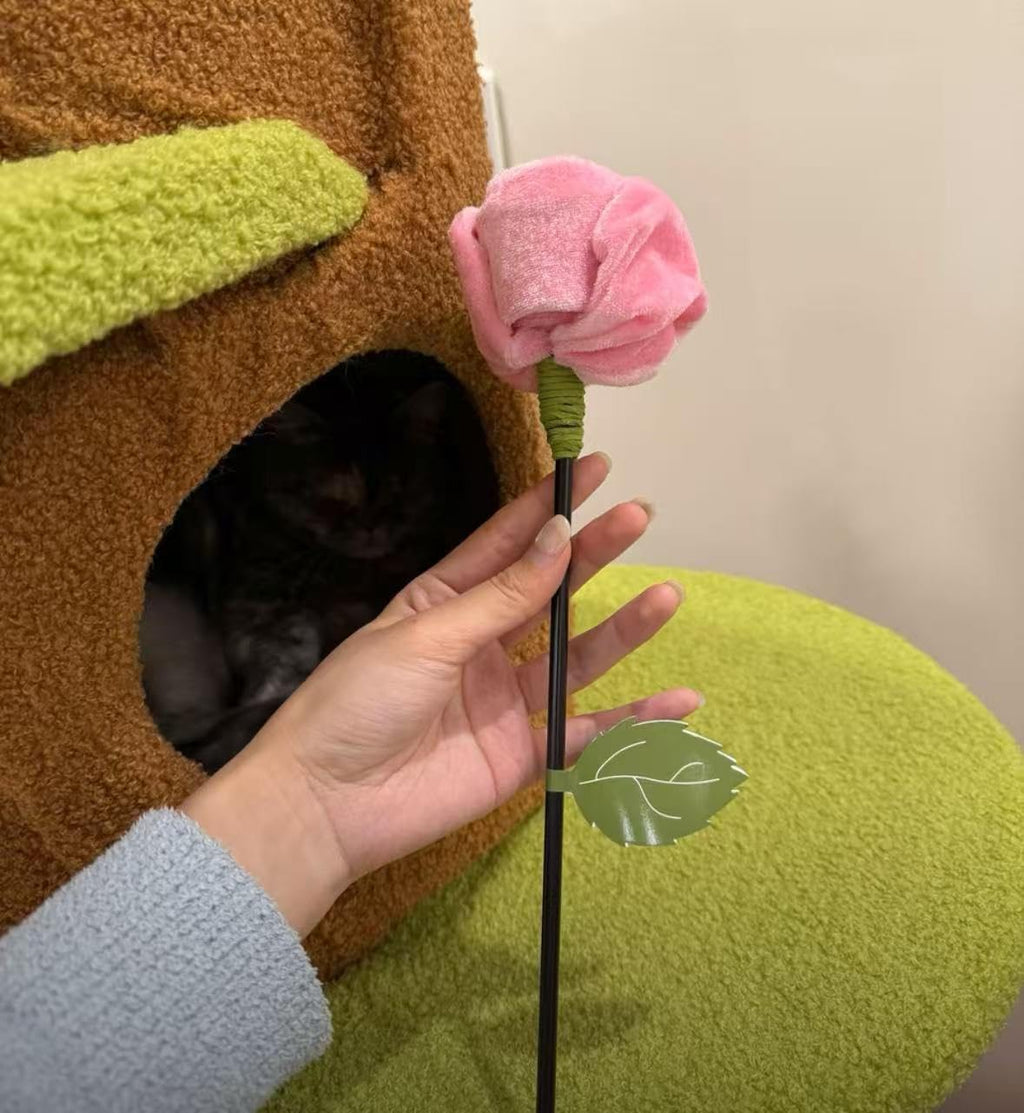 Rose Cat Wand, Velvet Teaser with Bell & Crinkle (pink)