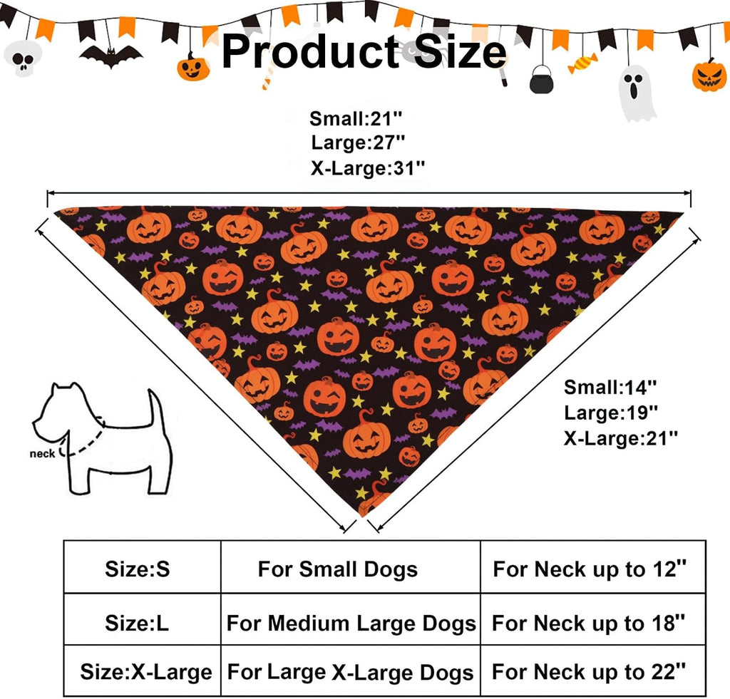 PTDECOR 4 Pack Halloween Dog Bandanas Pumpkin Ghost Bow Fall Scarf, Large