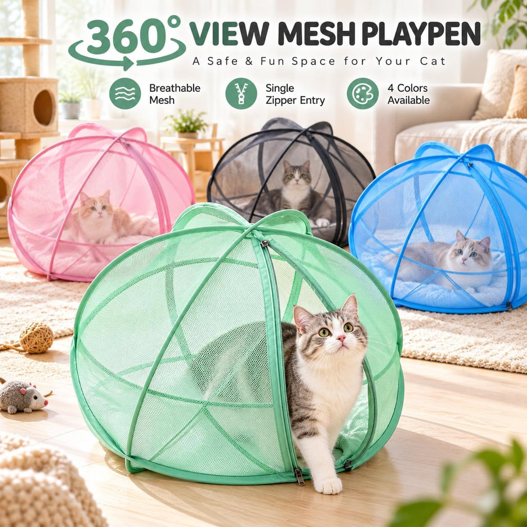 27.6 In Rolling Cat Playpen, Panoramic Cat Hamster Mesh Ball for Outside