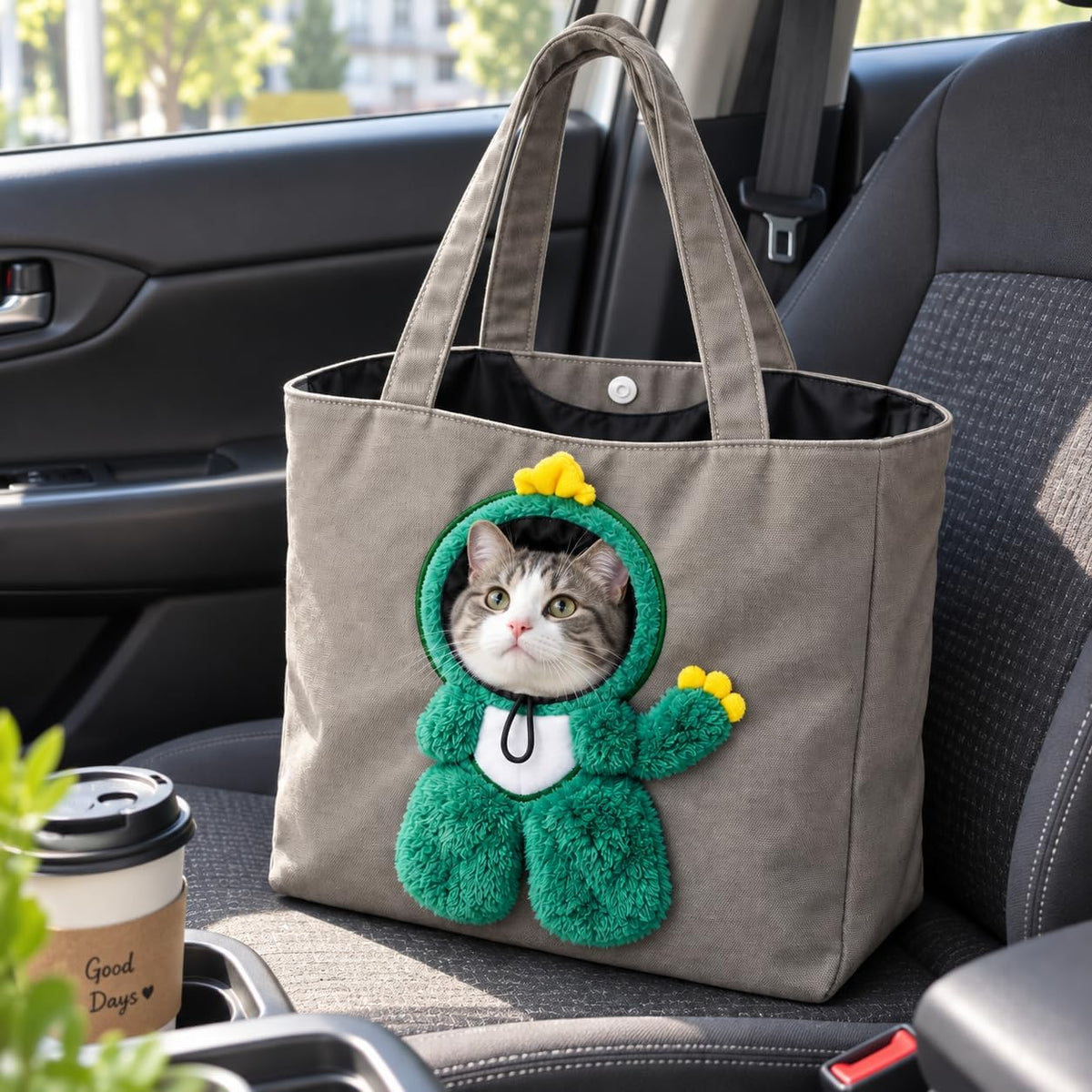 Pet Carrier Tote Bag for Cats, Head-Out Dinosaur Canvas Shoulder Bag