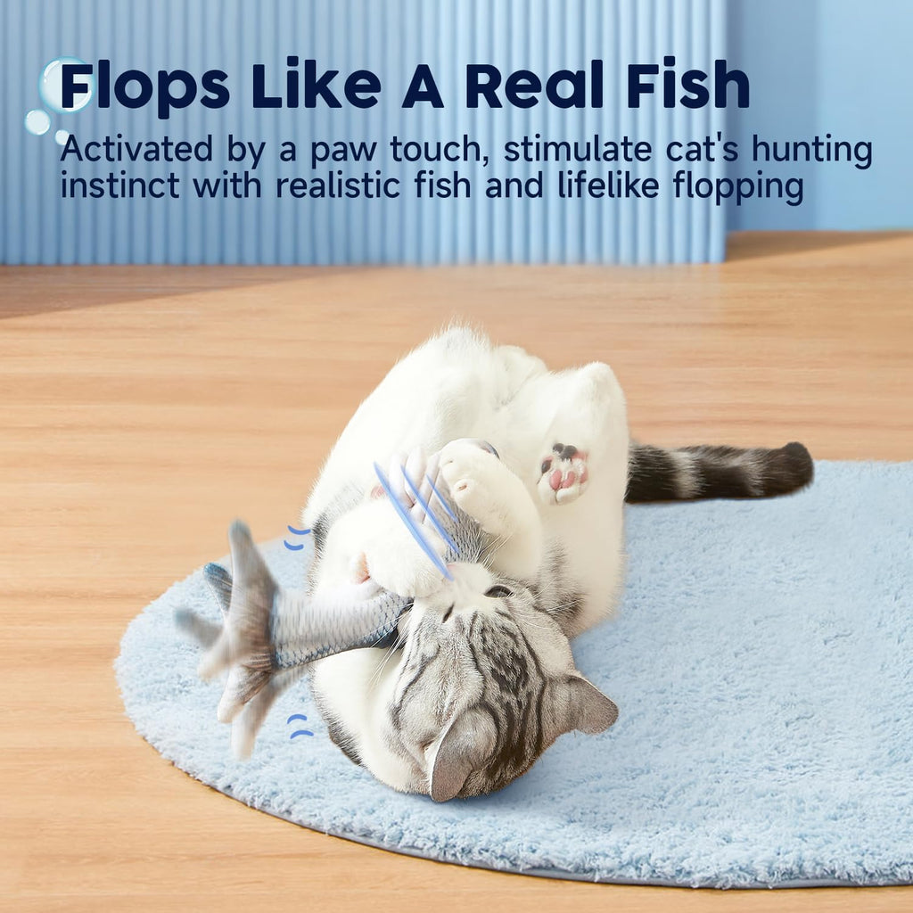 Potaroma Cat Toys Flopping Fish with Catnip, Moving Kitten Kicker, Floppy Wiggle Carp for Small Dogs, Interactive Motion