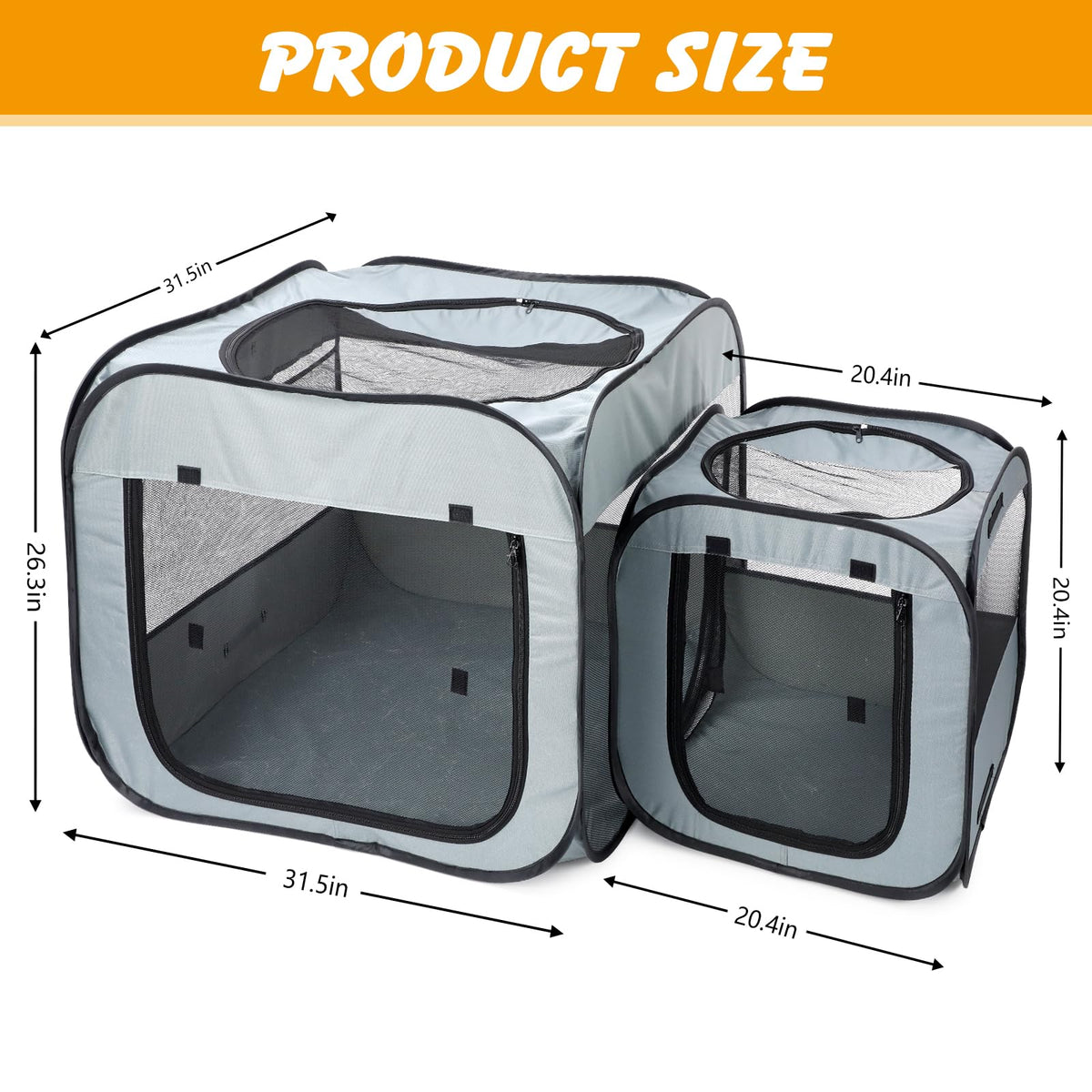 Portable Cat Playpen with Litter Area, Foldable Pet Tent, Gray