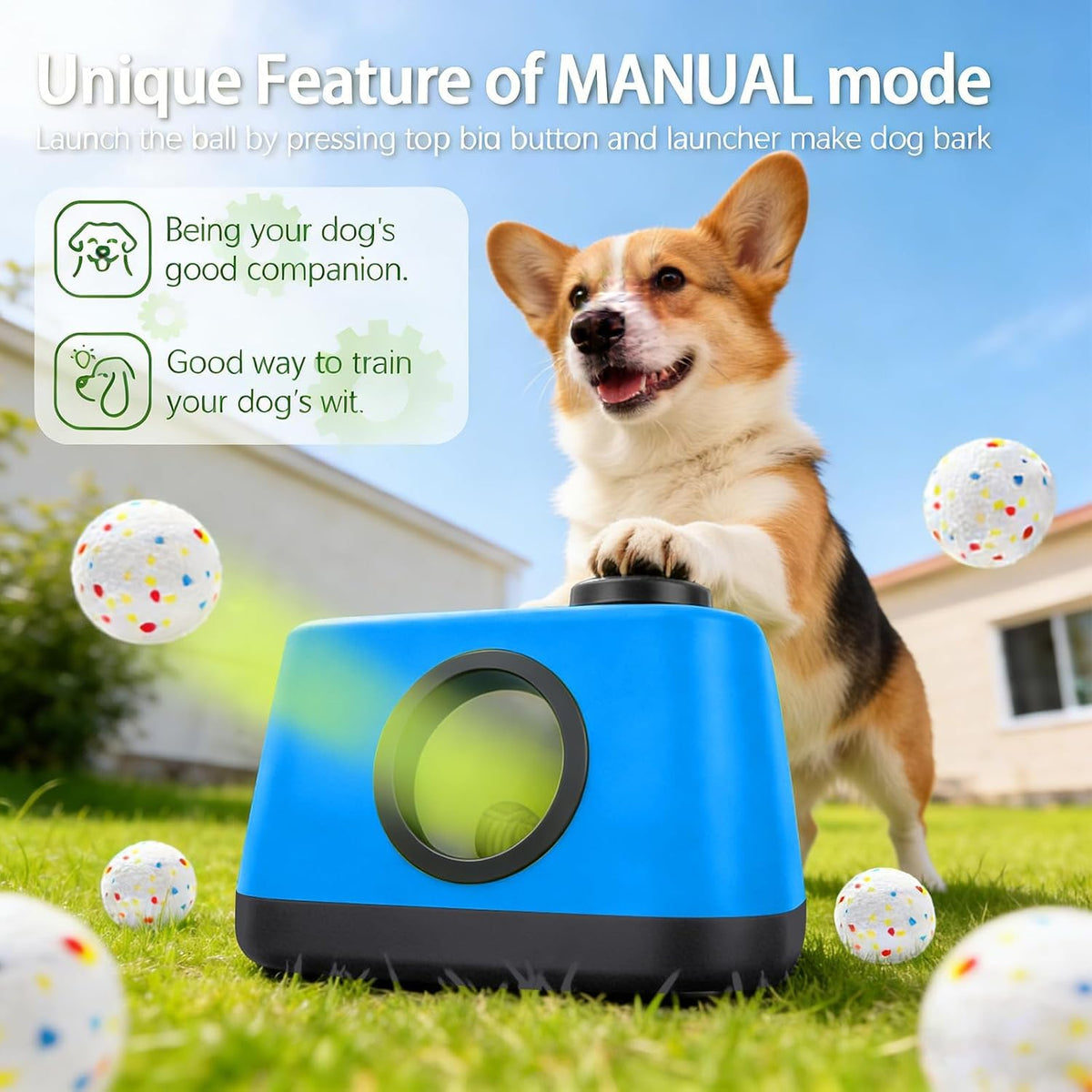 Automatic Dog Ball Launcher: Upgraded Auto/Manual Pet Ball Thrower Toy for Dog Indoor/Outdoor Play Include 4 Chew-Resist