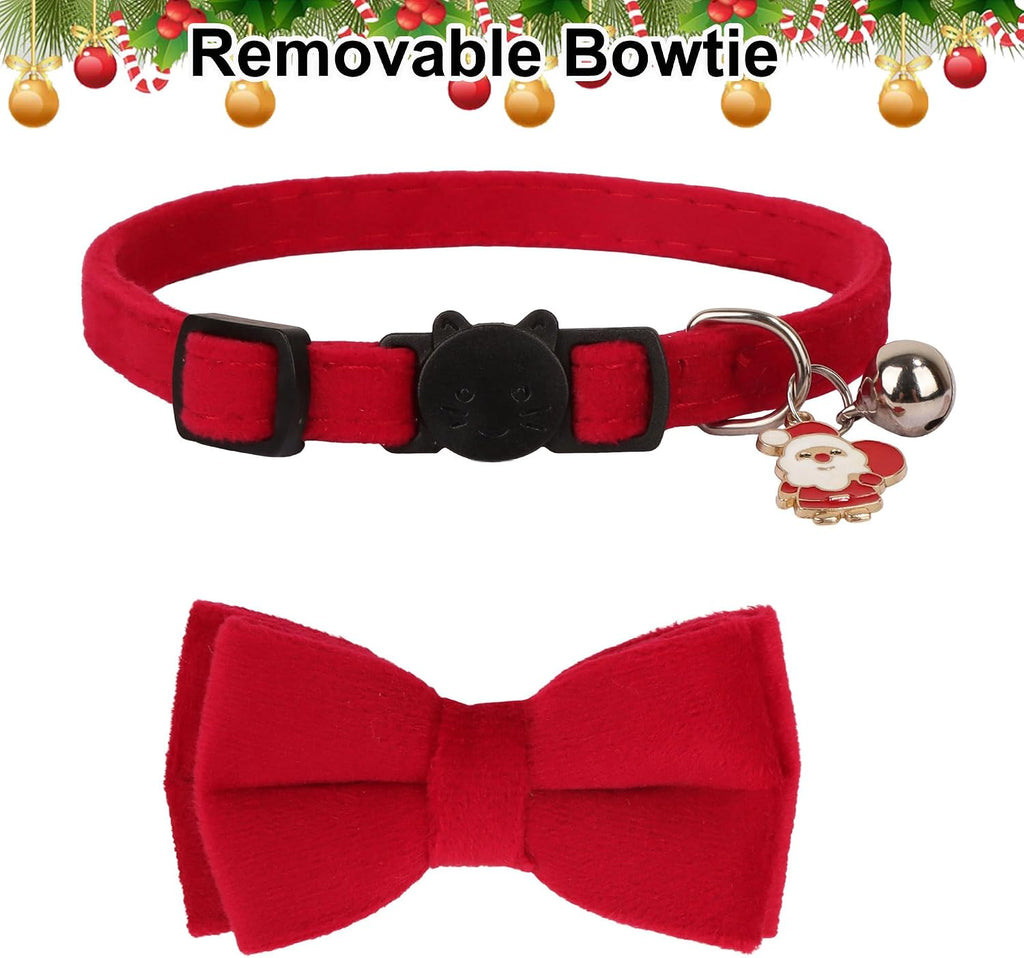 Red Green Christmas Cat Collar Breakaway, Xmas Cat Bow Tie Collar