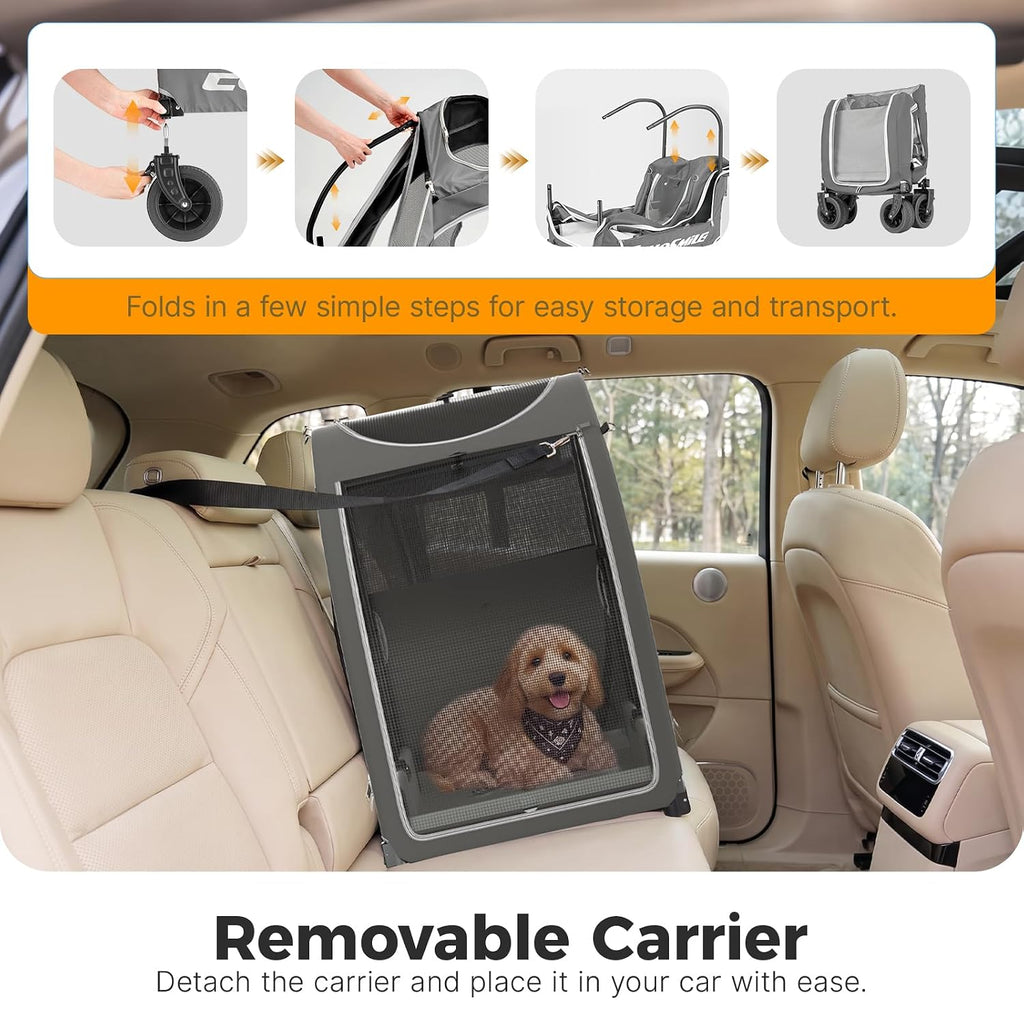EchoSmile 4-Wheel Pet Stroller for Dogs & Cats, Up to 135 lbs, Grey