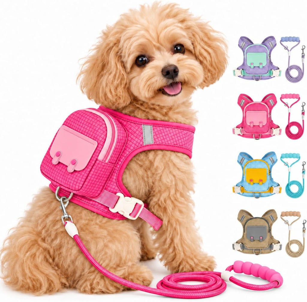 Reflective Waterproof Dog Harness Backpack with Leash, Adjustable Vest