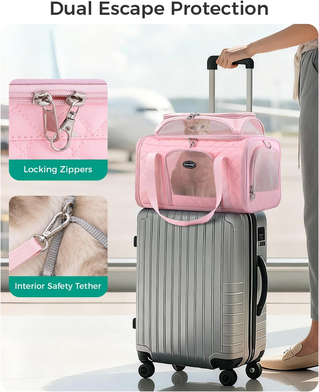 Pet Carrier Airline Approved 18x13x9.5 in, Soft-Sided Top-Expandable, Pink