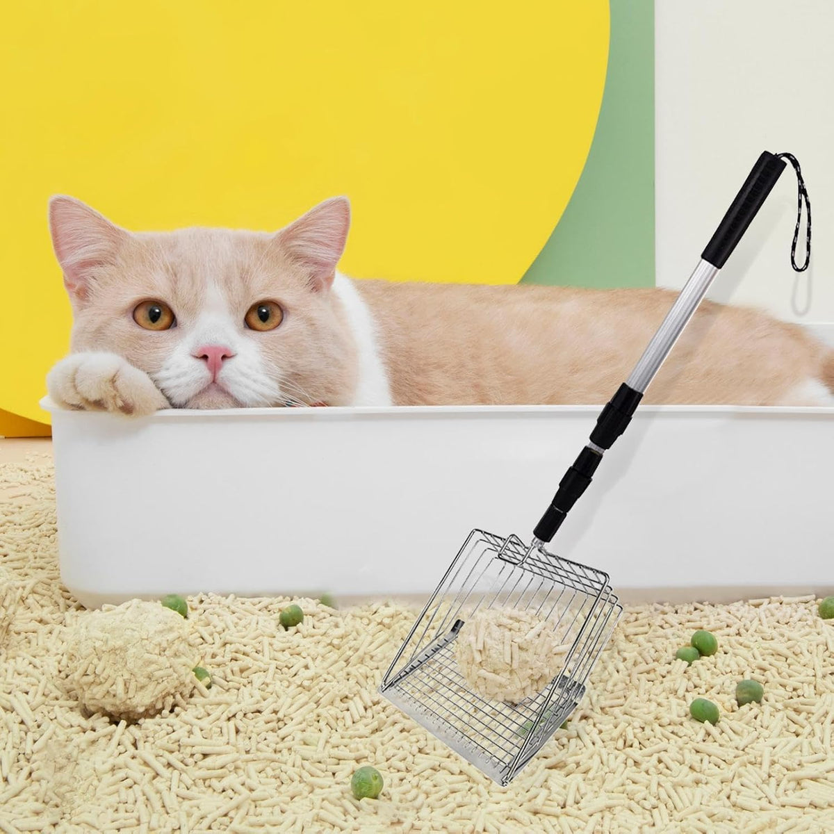 Handle Cat Litter Scoop – Metal PP Adjustable 42 Inch Pet Waste Scoop