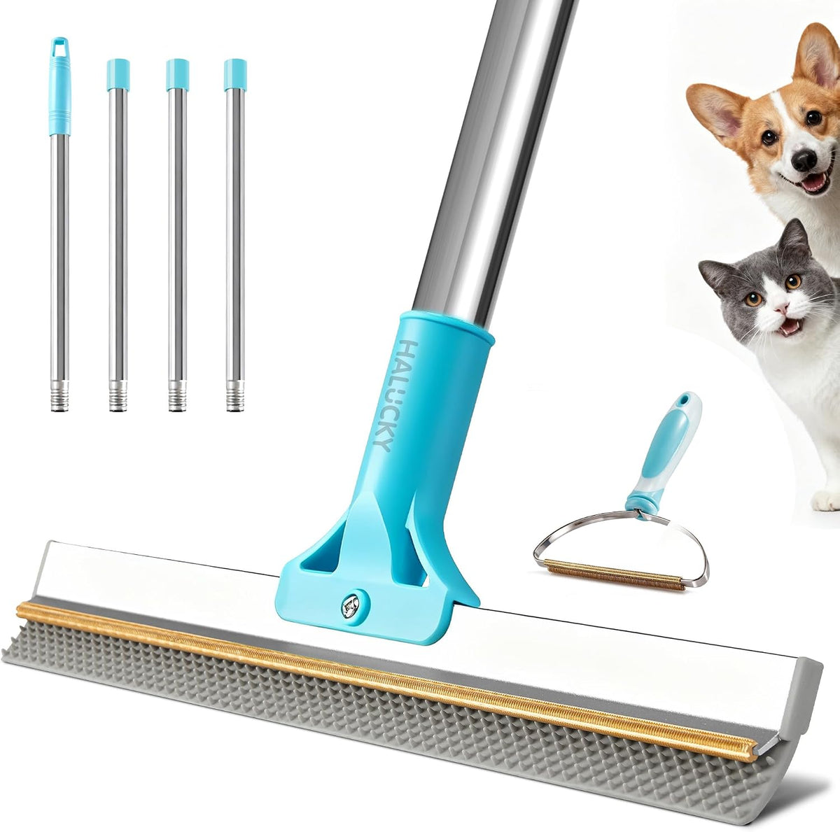 Carpet Rake for Pet Hair Removal Tool, 2 in 1 TPU and Copper Rake Teeth Uproot Clean Hair Remover with 63’’ Adjustable L