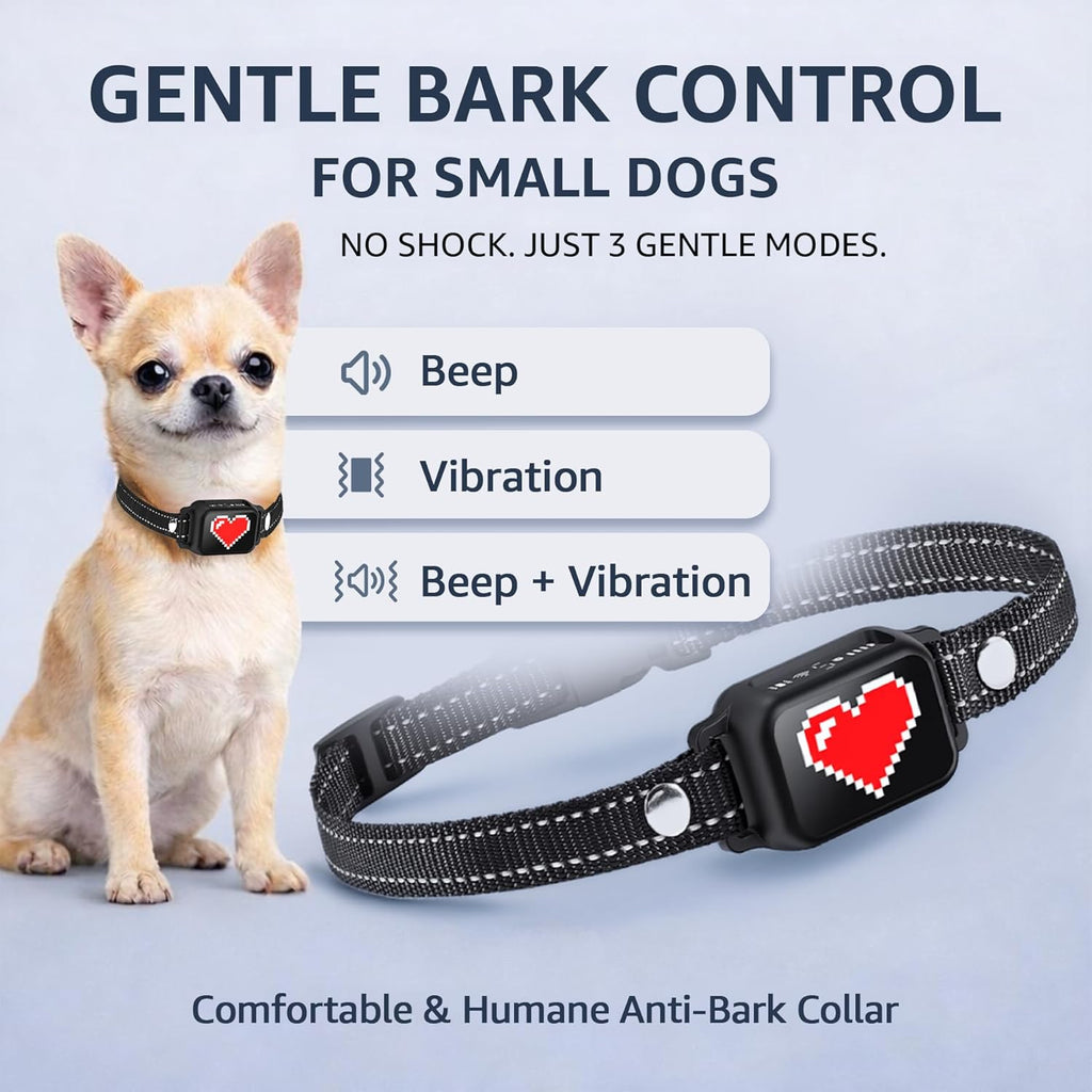 Bark Collar for Small Dogs 5-15 lbs with Magnetic Charging – No Shock, 3 Beep & Vibration Modes, 5 Sensitivity Levels – 