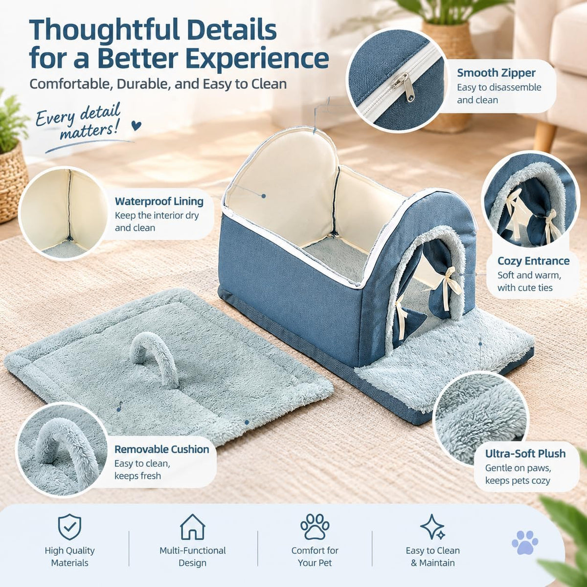 Indoor Dog House, Dog Cave for Small & Medium Dogs