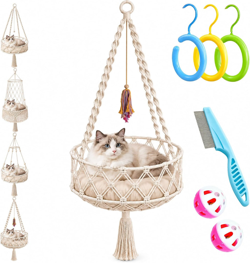 12-16in Boho Hanging Cat Hammock with Removable Plush Cushion (C, 16 * 48in)