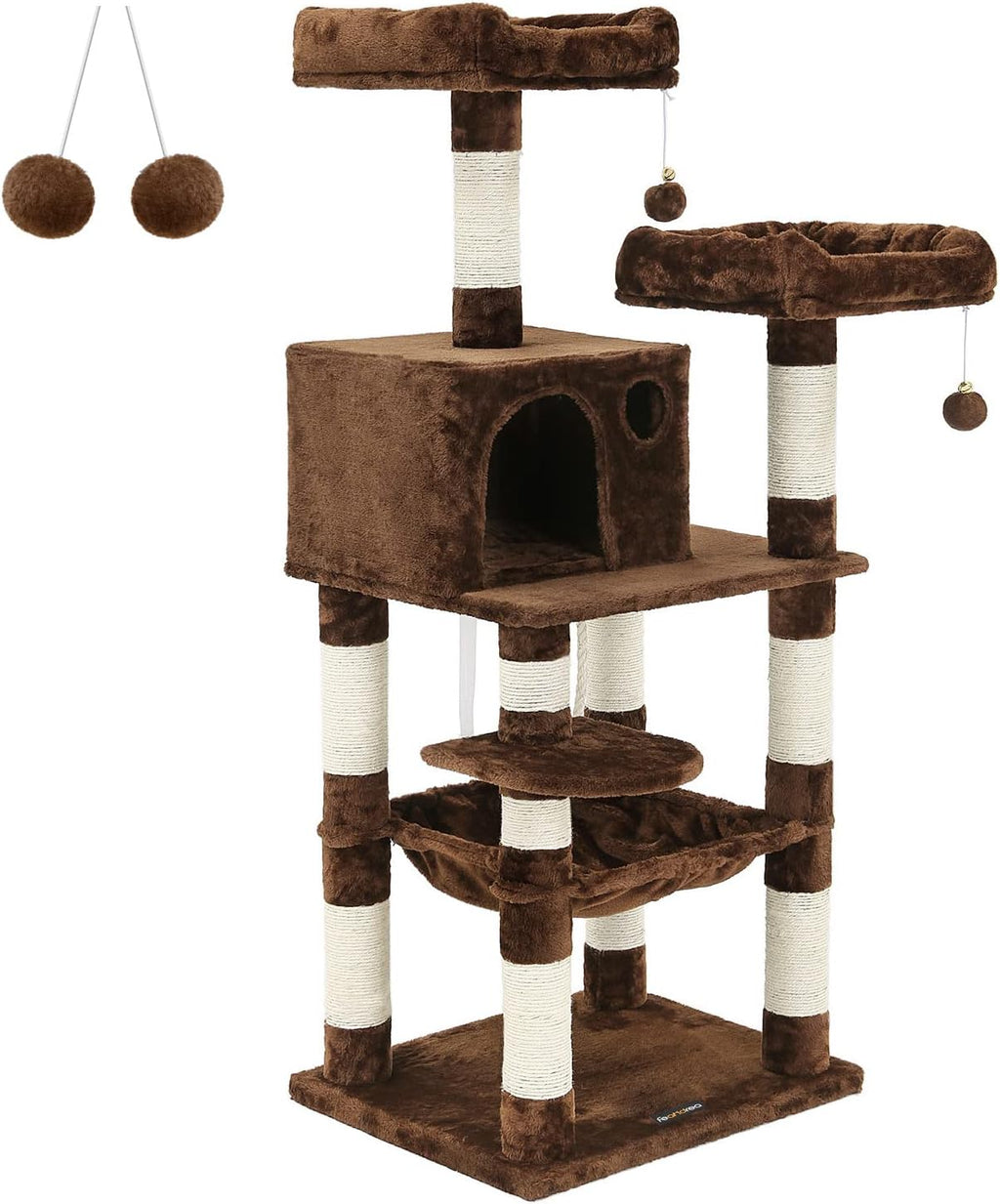 Feandrea Cat Tree, 55.8-Inch Large Cat Tower, Multi-Level Condo, Beige