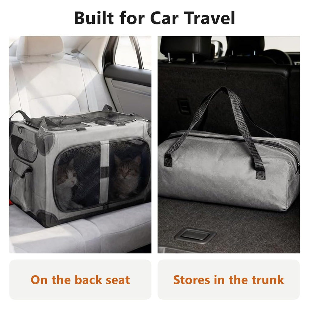 FuzzyNest Large Cat Carrier for 2 Cats, 24x17x17 in, Metal Frame, Gray