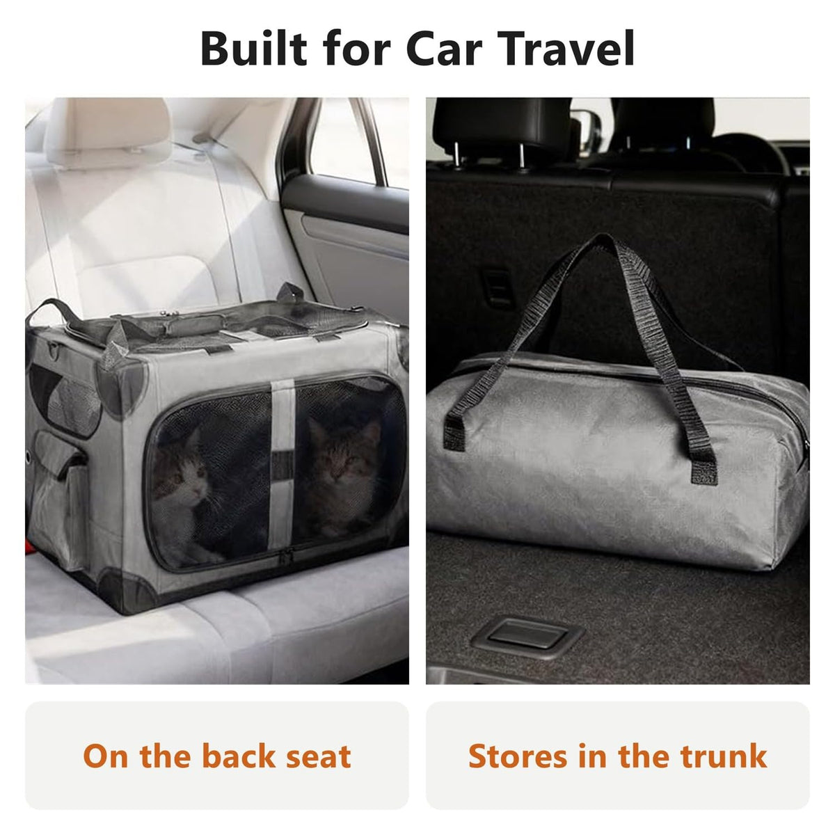 FuzzyNest Large Cat Carrier for 2 Cats, 24x17x17 in, Metal Frame, Gray