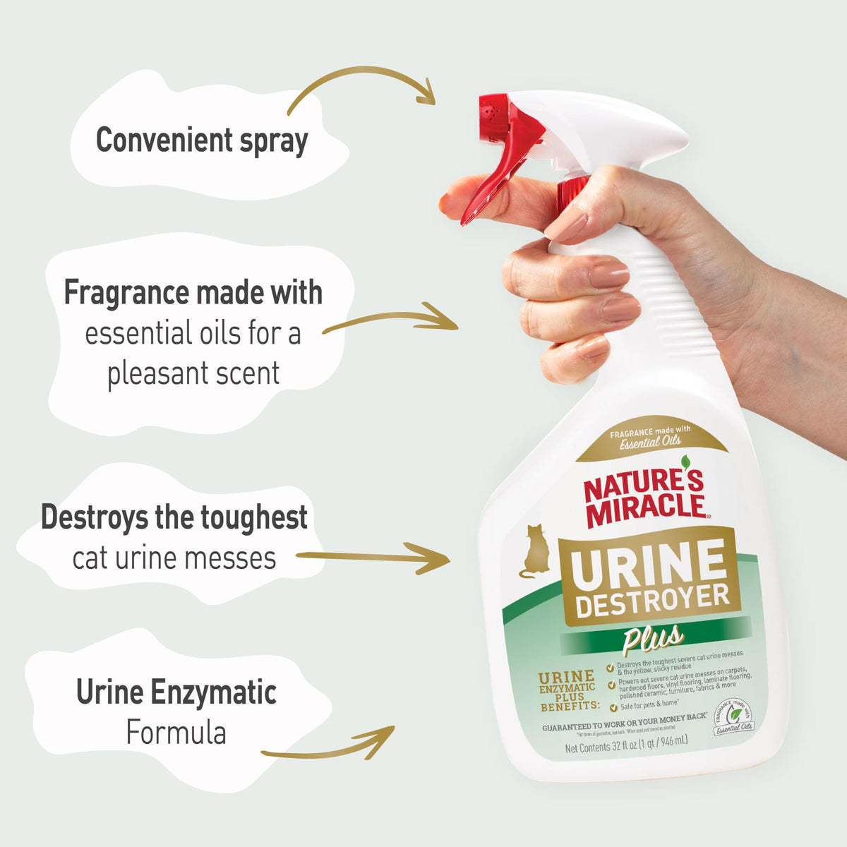 Nature's Miracle Cat Urine Destroyer Plus, Enzymatic Cleaner, 32 oz