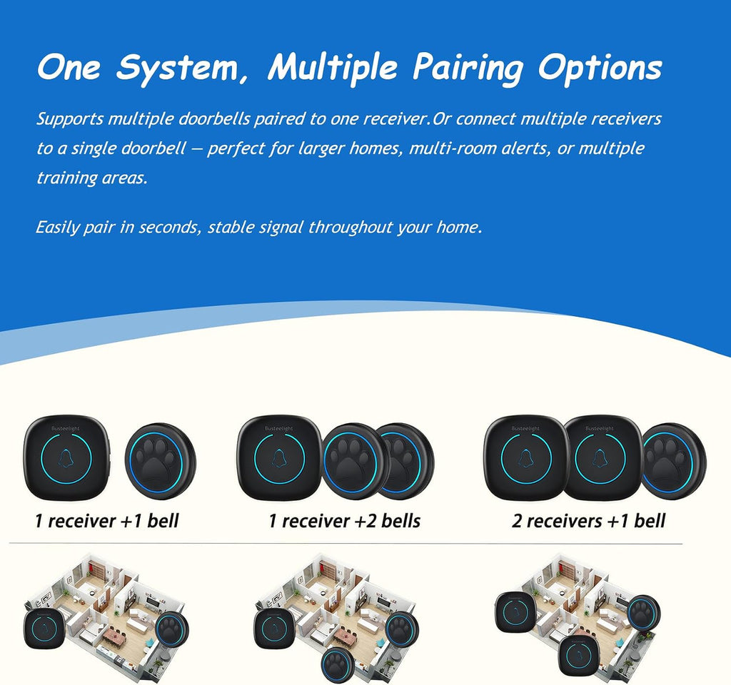 Soft Ring Blk Dog Bells to Go Outside-Dog Door Bell (1 Bell + 1 Receiver)