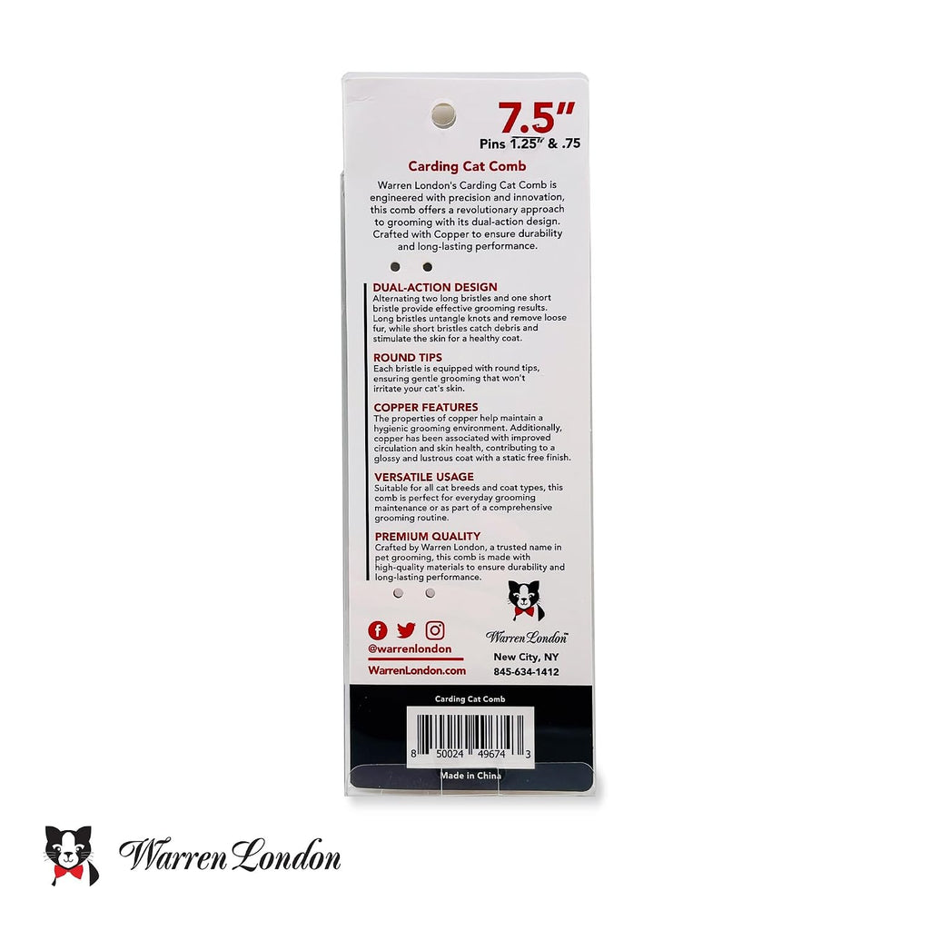 Warren London Carding Cat Comb | 7.5 inches made with Copper | Rounded Tips Prevent Irritation | Dual Tooth Design for S