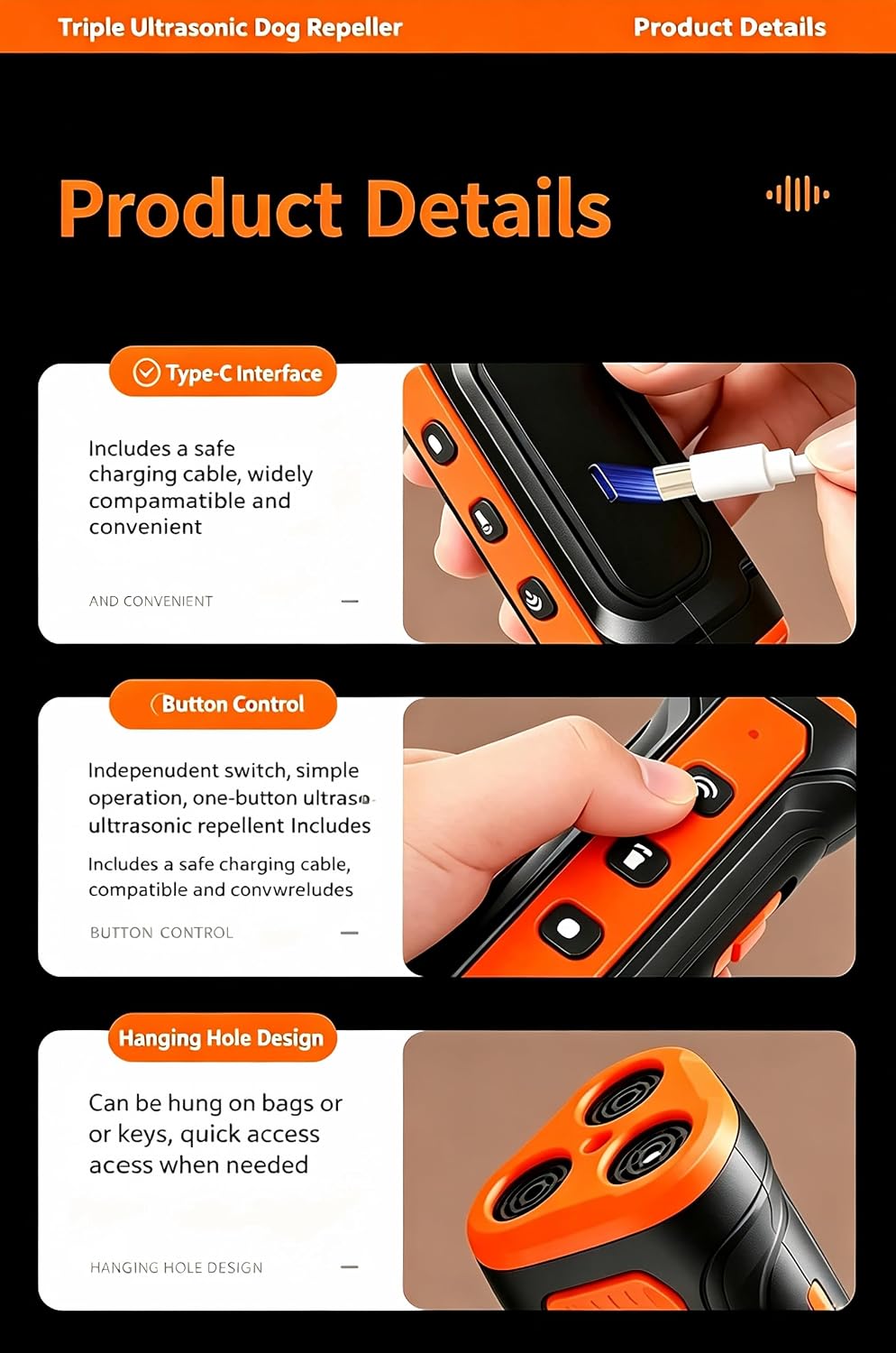 Anti-Bark Dog Training Device, Rechargeable Dog Deterrent with LED Flashlight & Audible Alarm Beep