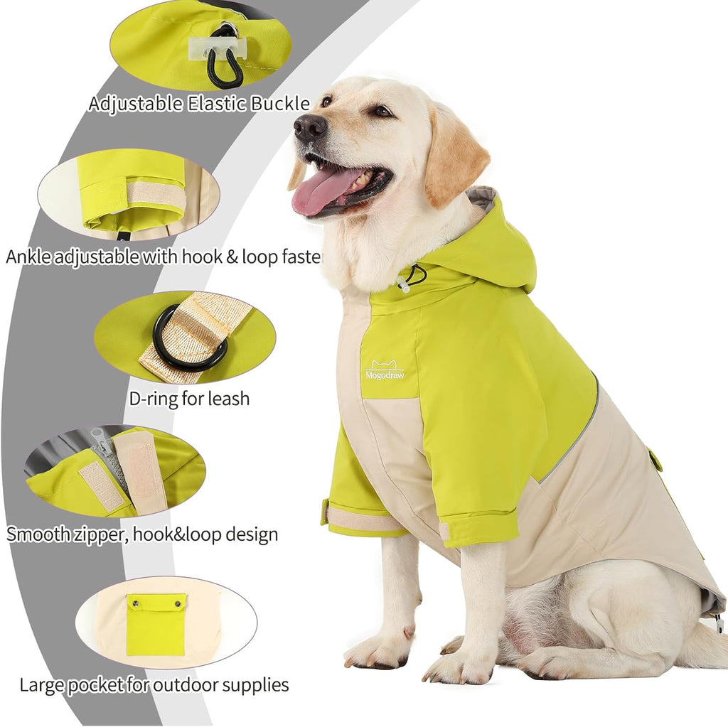 Dog Zip Up Raincoat Small Medium Large Dogs, Waterproof Dog Jacket Reflective Strips, Adjustable Hood Back Pocket,Rain G
