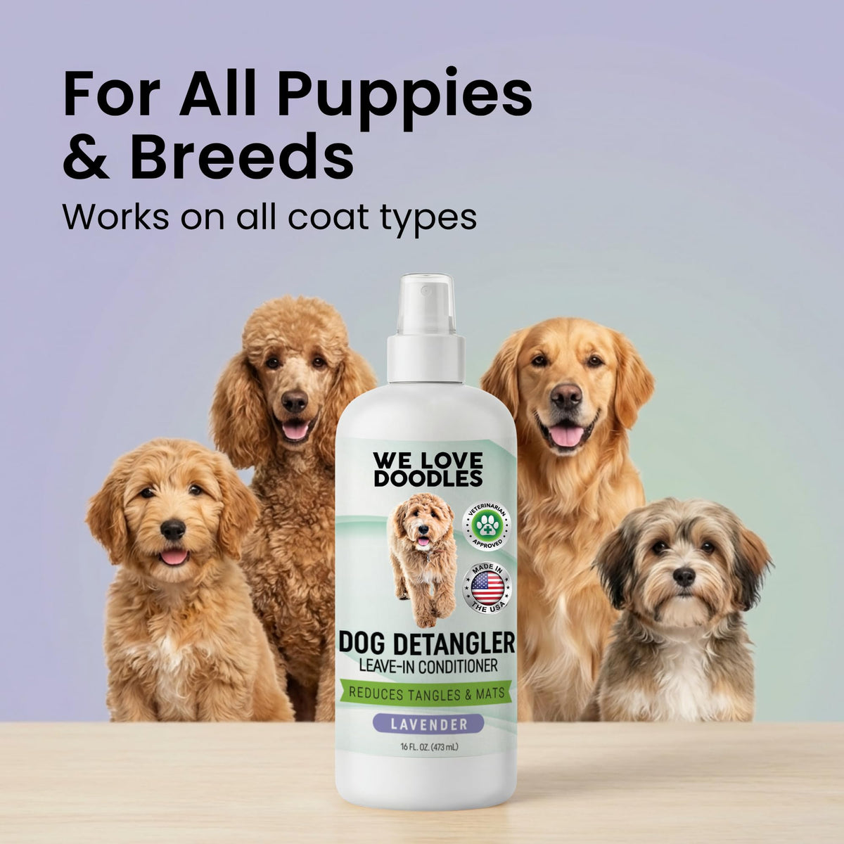 Dog Detangler Spray, Leave-In Conditioner Spray for Dogs, Lavender, 16 OZ