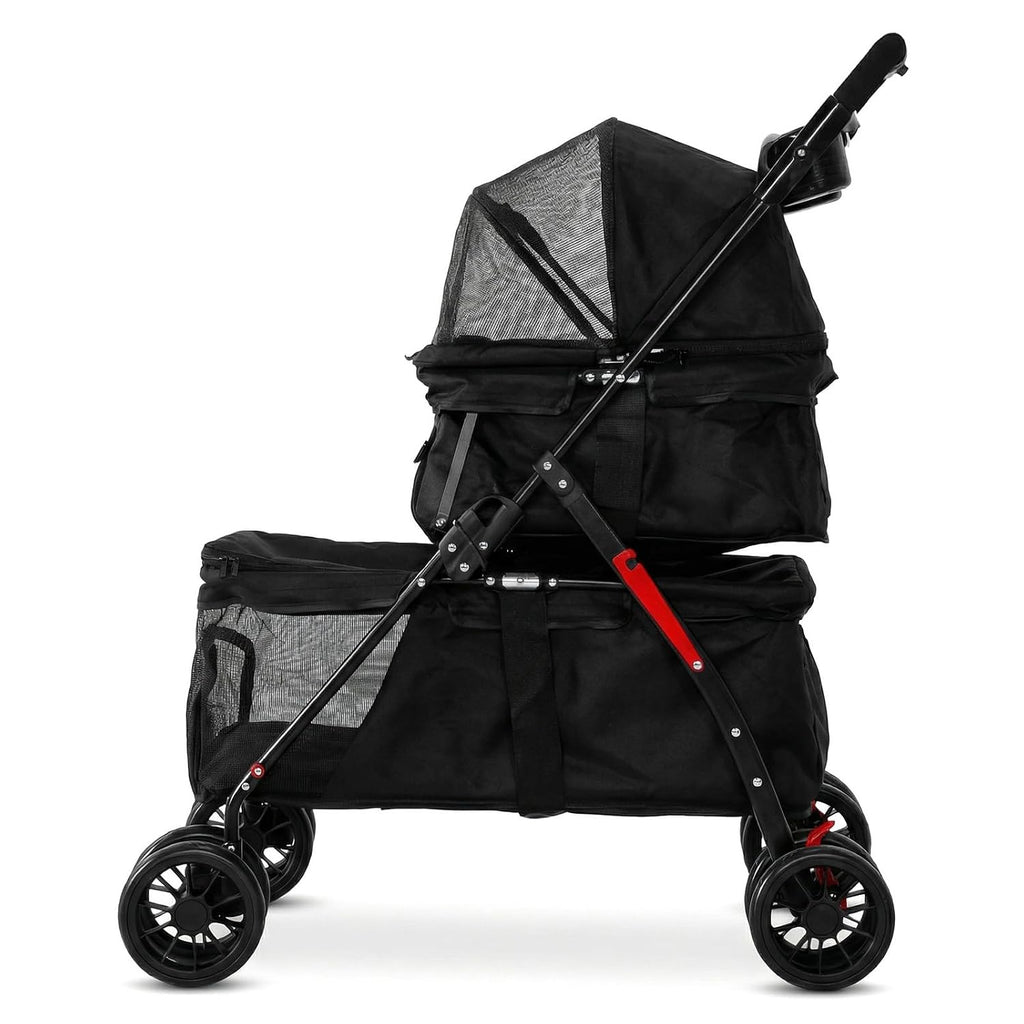 Double Pet Stroller for Small Cats and Dogs Foldable Kittens Puppies Travel Strolling Cart with Belts Cup Holder & Locka