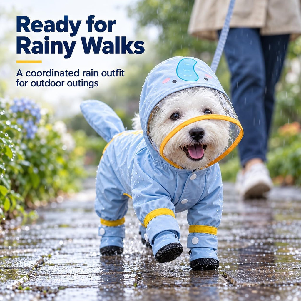 Dog Raincoat with Boots, Hooded Four-Leg Rain Suit for Small Dogs，A：Medium