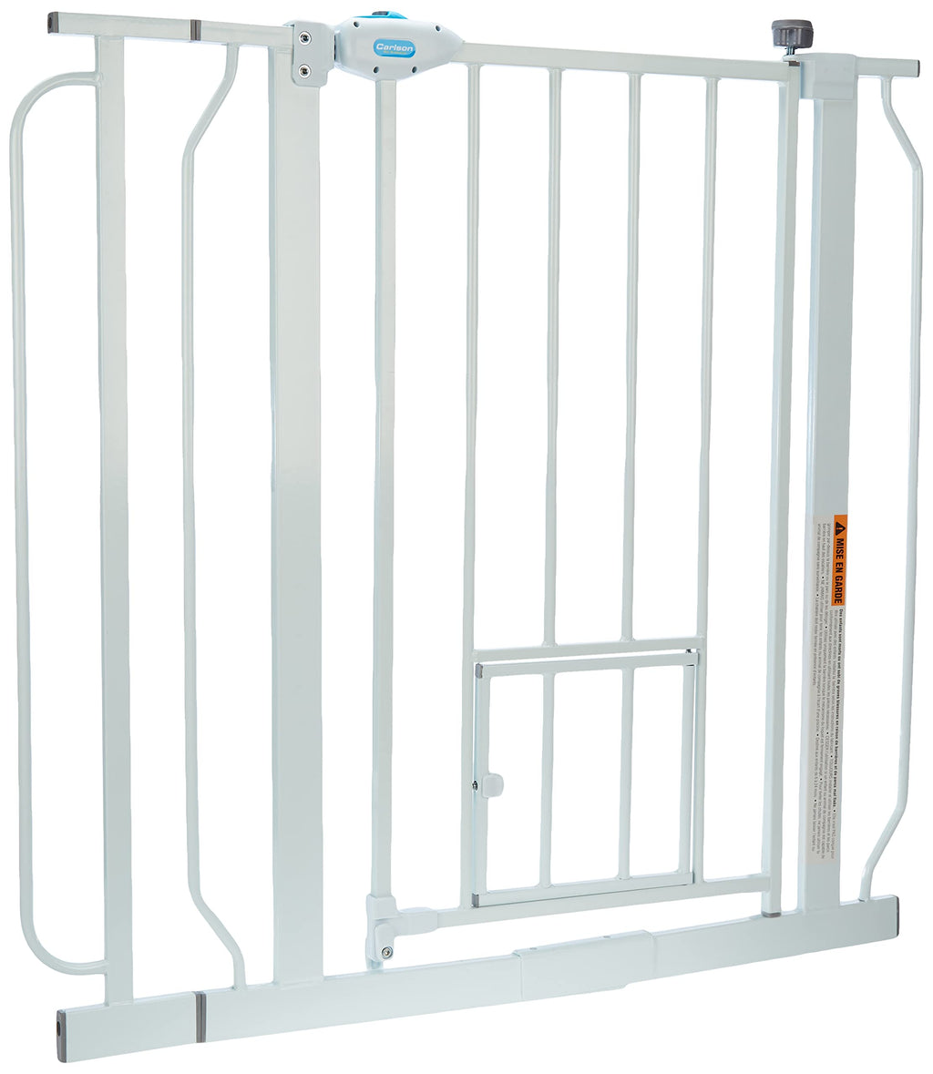 Carlson 29–36.5" Extra Wide Walk-Thru Dog Gate with Small Pet Door, White