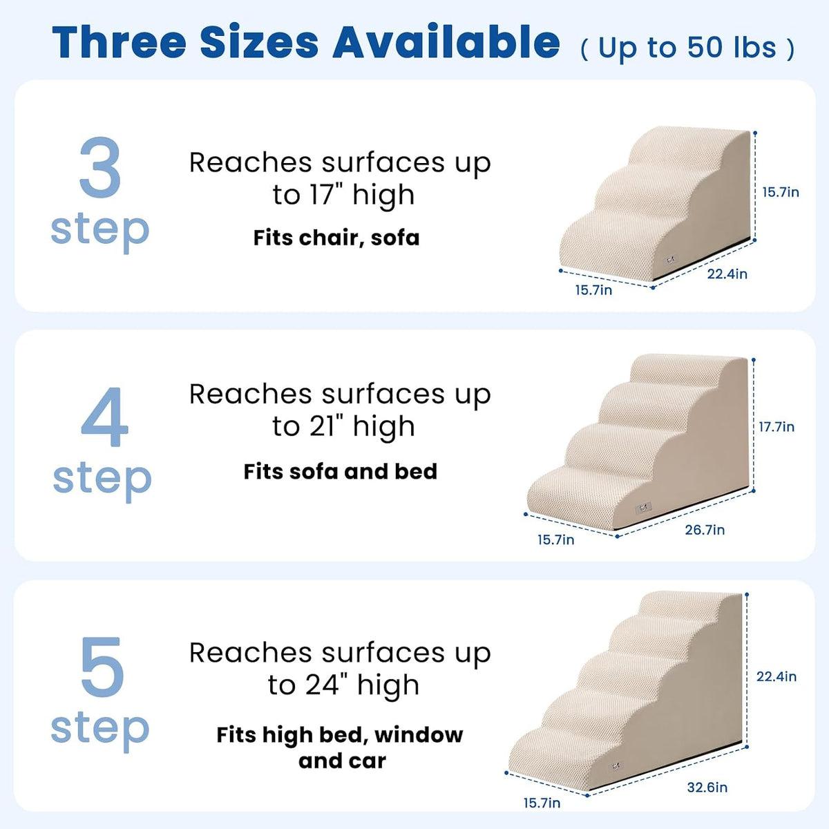 Dog Stairs for Small Dogs & Cats,3 Steps Non-Slip Pet Ramp for Couch,15.7"H