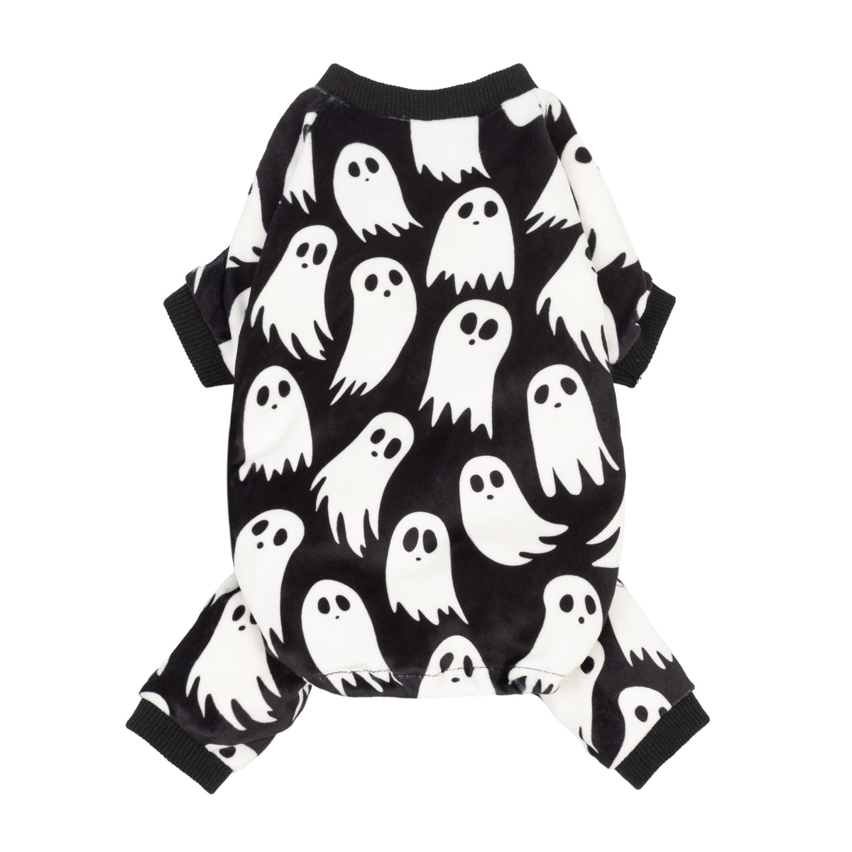 Fitwarm Halloween Ghost Dog Pajamas, Funny Halloween Costumes for Dogs, Fleece Dog Onesie with Feet, Doggy Clothes for Small Dogs Boy Girl, Pet Apparel, Black, White, Medium