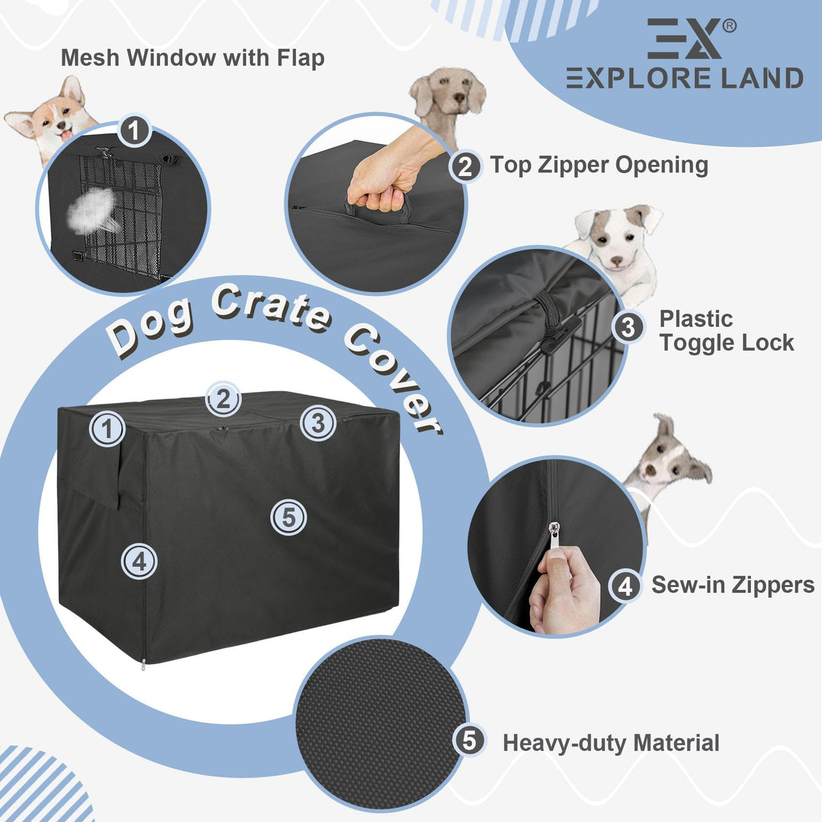 Explore Land Dog Crate Cover, 48 inches, Black