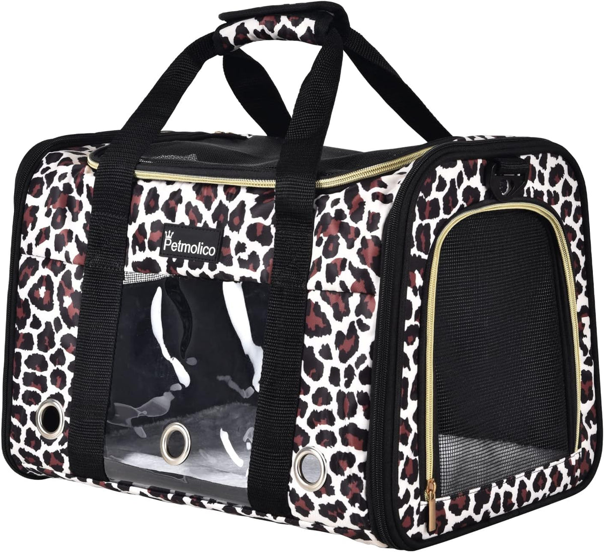 Petmolico Cat Carrier Soft-Sided Airline Approved, Medium, Medium, Leopard