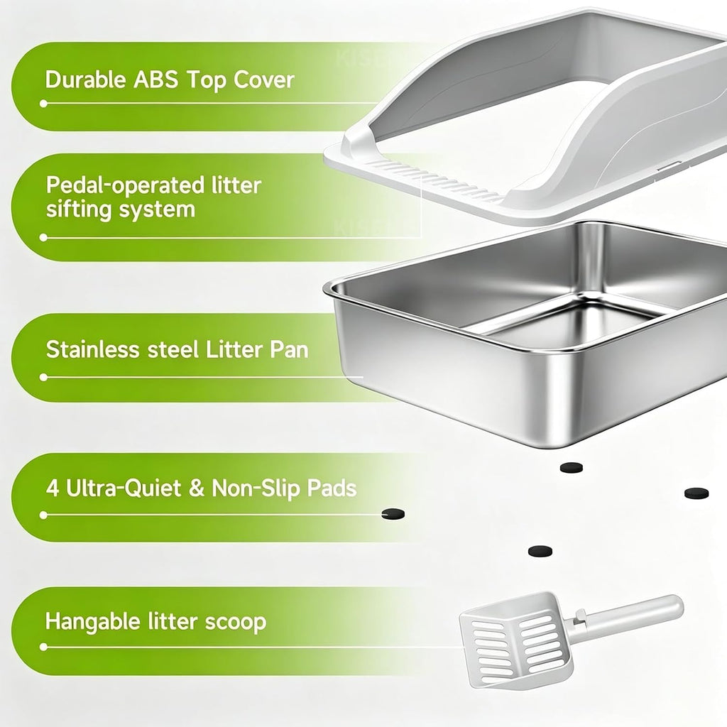 Stainless Steel Cat Litter Box, Extra Large XL Metal LitterBox, Light Grey