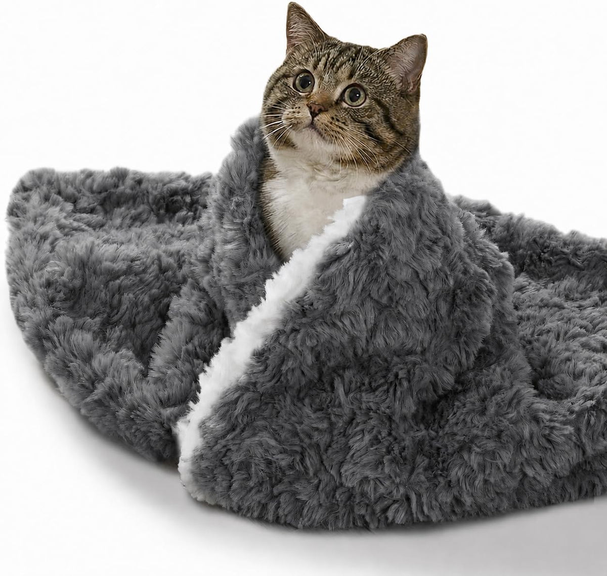 Cat Blanket for Indoor Cats, Soft Faux Fur & Sherpa, Dark Grey