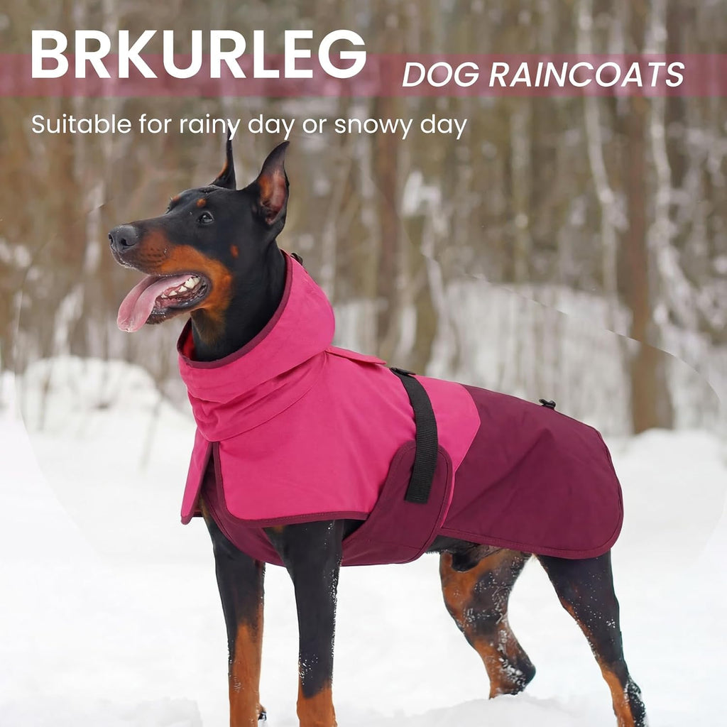 BRKURLEG Dog Raincoat, Waterproof Rain Jacket with Hood, Rose Red, M