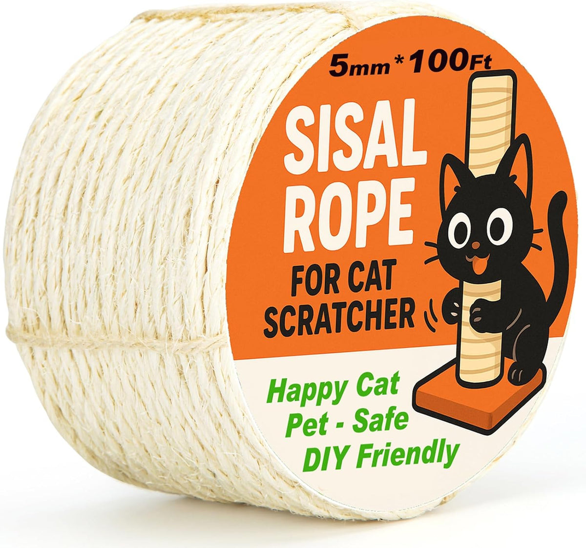 White Sisal Rope for Cat Tree and Scratching Post 5mm 1/5 Inch, 100 Feet