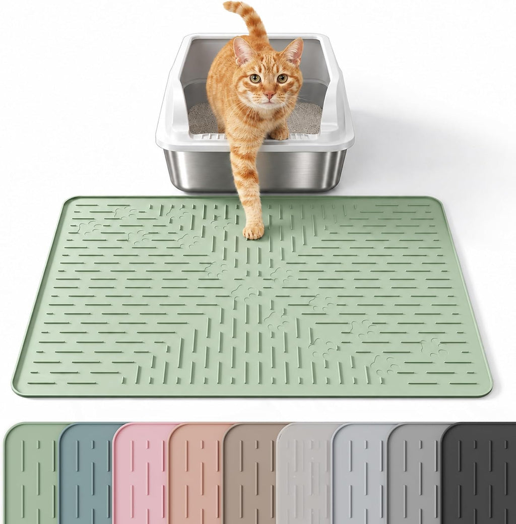OHMO Large Cat Litter Mat, 31.5x23.6" Silicone Trapping Mat Sage Green