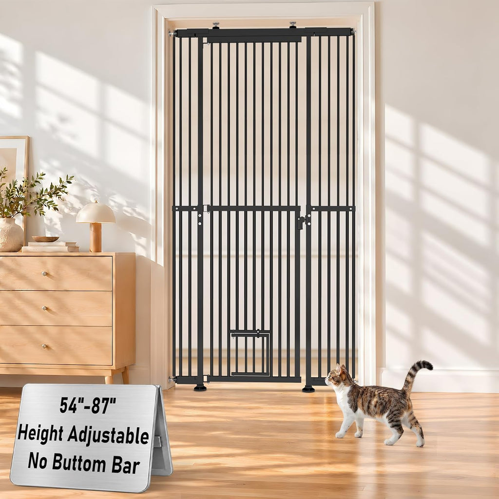 No Bottom Bar Cat Gate, 54''-87'' Height Extra Tall Cat Gate