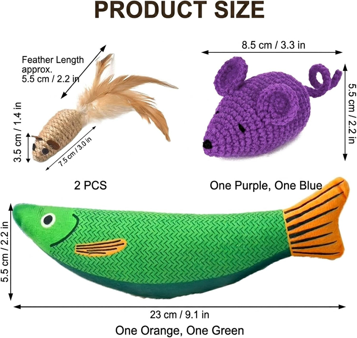 6 Pack Interactive Cat Toy - Crochet Mouse and Catnip Fish Set
