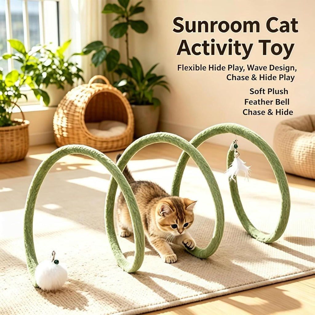 Cat Tunnel Toy Bendable Wavy - Pet Spring - Bell Plush Ball Tube