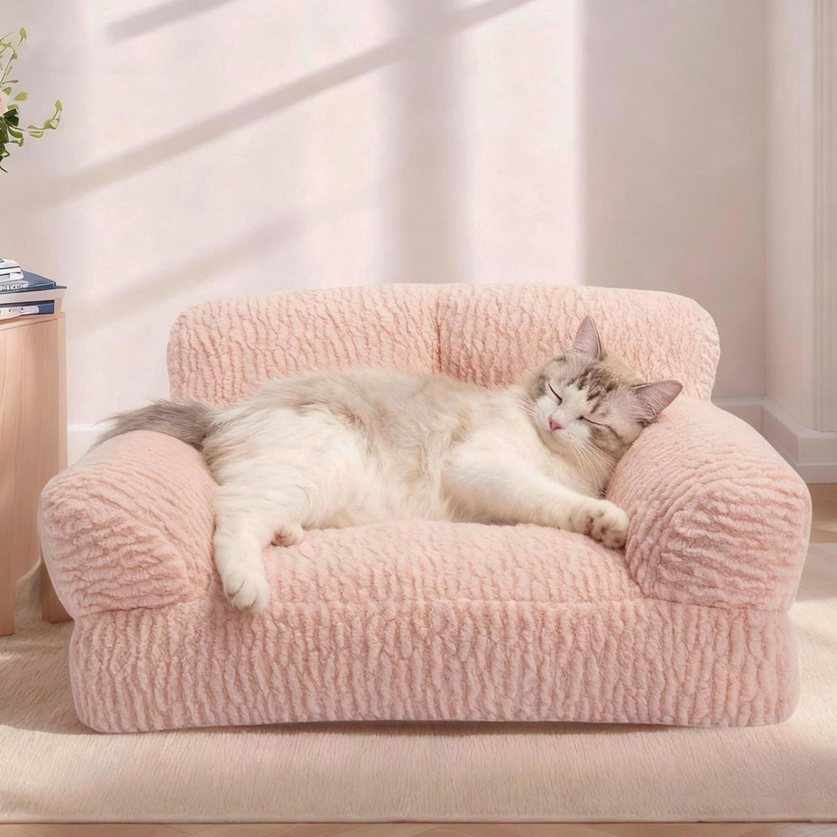 Cat Couch Bed - Plush Fluffy Cat Sofa for Indoor Cats, Orthopedic Kitten Lounge Chair with Removable Washable Cover, Sup