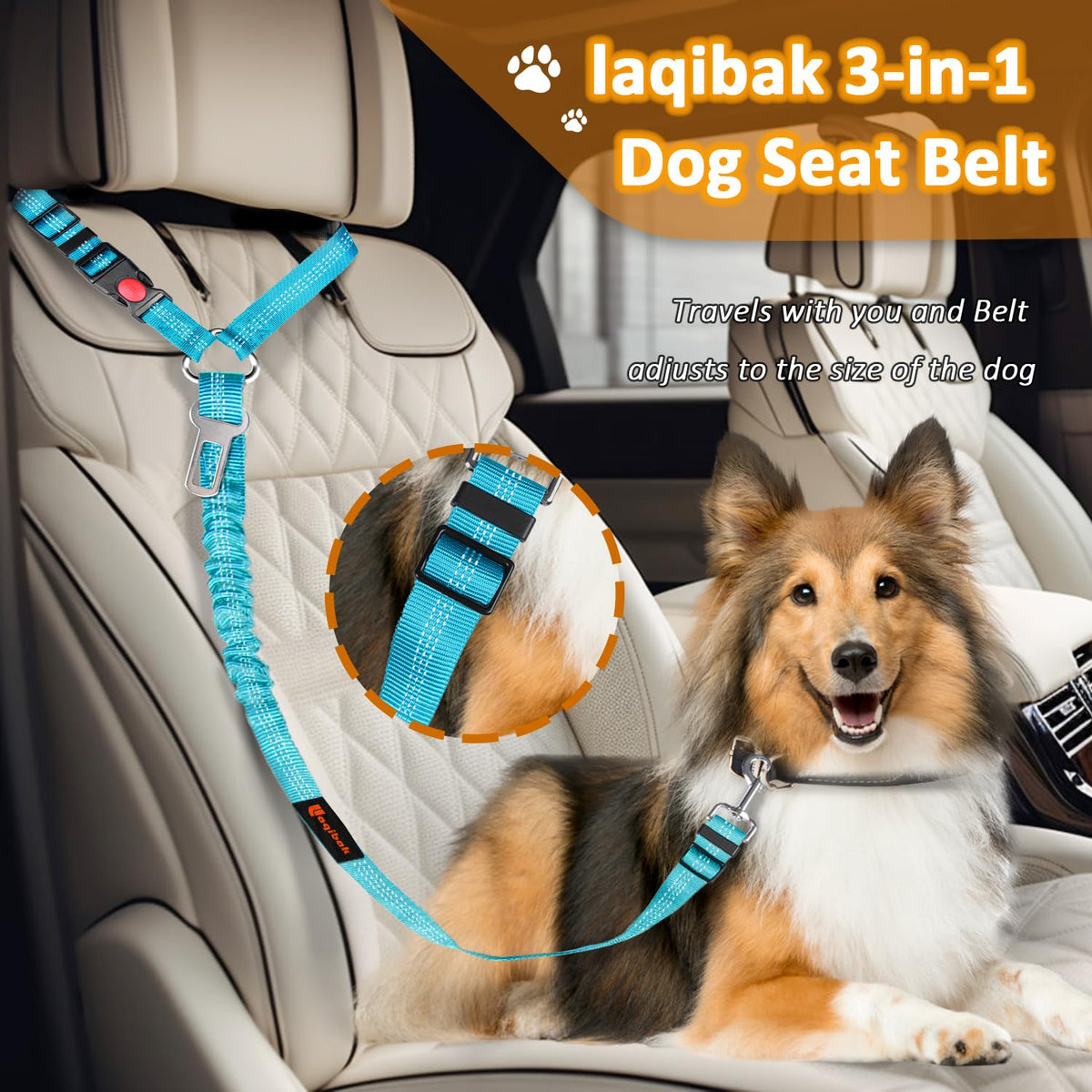 Laqibak Removable Dog Seat Belt Harness for Car, 3 in 1 Pet Seatbelt Leash