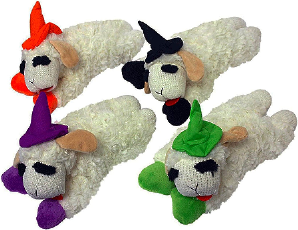 Halloween Plush Lamb 10" Chops Dog Toy with Colored Witch Hat and Paws (Orange)