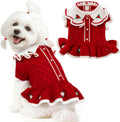 Small Dog Sweater Dress for Girl Puppy Christmas Outfits,Wine Red,S
