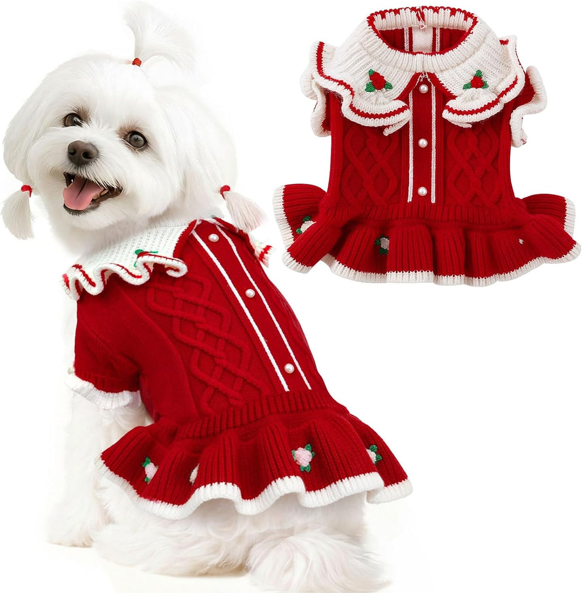 Small Dog Sweater Dress for Girl Puppy Christmas Outfits,Wine Red,S